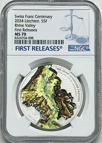 2024年 リヒテンシュタイン 銀貨 1オンス スイスフラン 100周年記念 NGC MS70 初版
