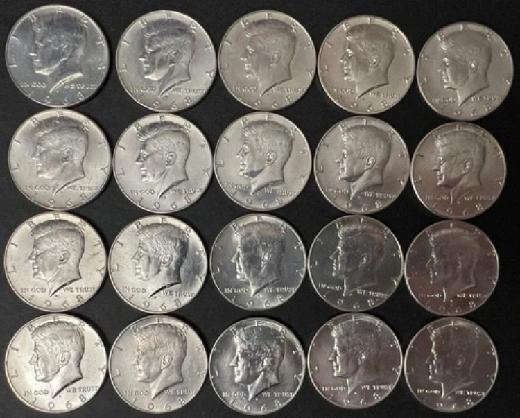 1968-D *未流通*JFKケネディハーフドル 40%銀貨 20枚入り、価値あり