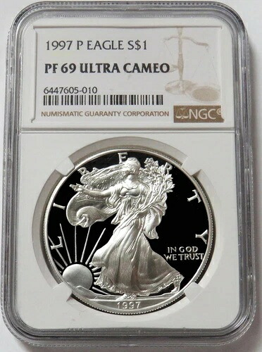1997年 P アメリカン シルバー イーグル 1ドル プルーフコイン NGC PF 69 UC