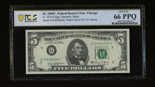 DBR 1969-C $5 FRN シカゴ ジェム Fr. 1972-G PCGS-B 66 PPQ シリアル G14592634C|WORLD RESOURCE【KING店】