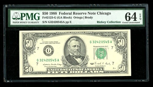 DBR 1988 $50 FRN シカゴ Fr. 2123-G PMG 64 EPQ シリアル G32420545A|WORLD RESOURCE【KING店】
