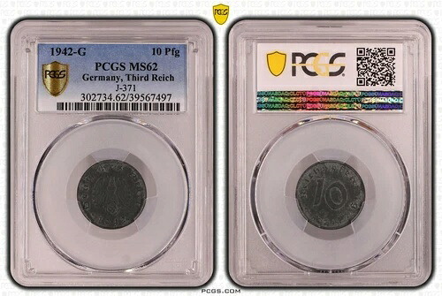 PCGS MS62 1942-G 10 ペニヒPfg ドイツ、第三帝国 J.371 WW2 *1つ高い*|WORLD RESOURCE【KING店】