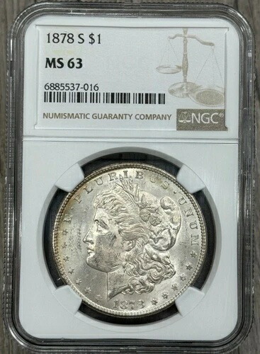 1878年 S モーガン 90% 銀貨 NGC MS 63、セミキーデートコイン