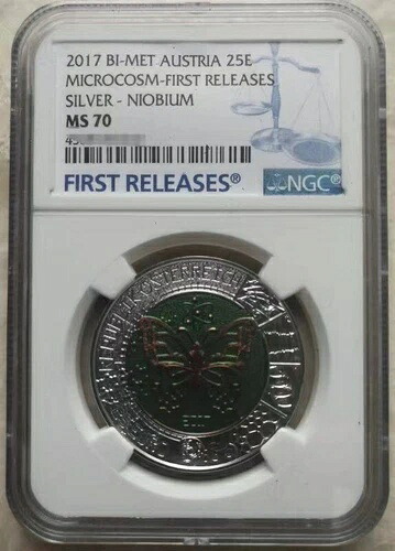 NGC MS70 オーストリア 2017年 マイクロコズム シルバー ニオブ シルバー 25ユーロ バイメットコイン COA