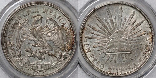 PCGSグレード AU53 メキシコ 1904-Mo AM 1ペソ ほぼ未使用銀貨|WORLD RESOURCE【KING店】