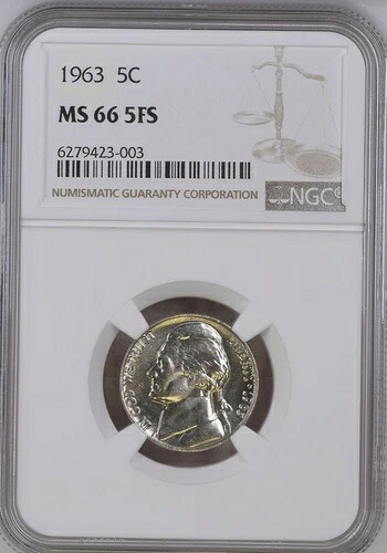 1963年 5セント FS ジェファーソンニッケル NGC MS66 5FS 6279423-003｜WORLD RESOURCE【KING店】
