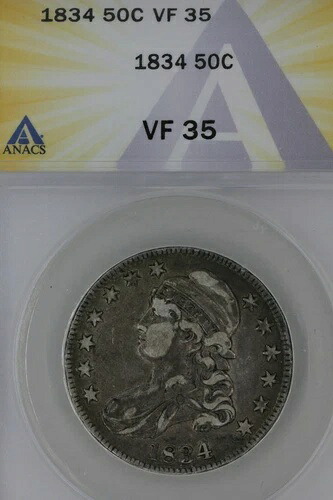 1834 .50 ANACS VF 35 1800年代のキャップドバストハーフドル、ミスリバティ、バスト|WORLD RESOURCE【KING店】