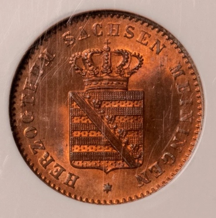 ドイツの州 ザクセン マイニンゲン 2 フェニヒ 1863 NGC MS65 レッド ブラウン ベルンハルト II !｜WORLD RESOURCE【KING店】