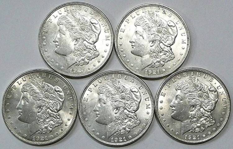 モルガン銀貨5枚セット 1921-P *ChAU **軽いクリーニング済み** 銀90%