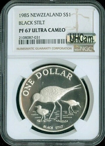 1985年ニュージーランド ブラックスティルトドル 1ドル NGC PF67 ウルトラカメオ MAC品質