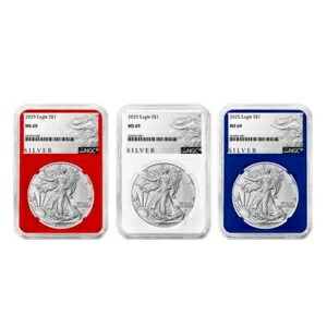2025年 1ドル アメリカン シルバー イーグル 3点セット NGC MS69 ALSラベル 赤 白 青 89,540円