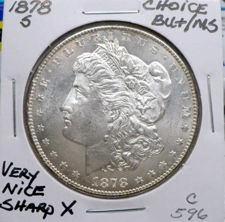1878-S 1ドル モルガン銀貨、CH BU+/MS、NICE+、白、シャープ X C596
