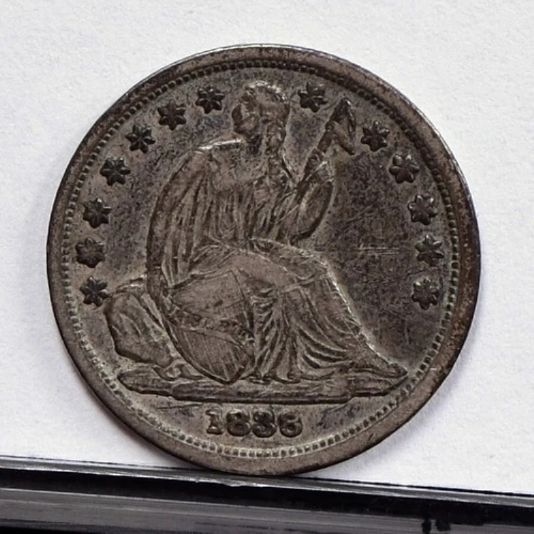 1838年 リバティ・シーテッド・ダイム - 大きな星 - AUディテール、破損あり (#53518-L)