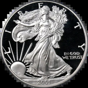 2001-W シルバー アメリカンイーグル $1 PCGS PR70 DCAM - 在庫あり