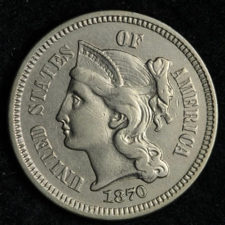 1870年 3セントニッケル貨幣 BU *未流通* MS E218 RRME