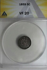 1859 .05 ANACS VF 20 ハーフダイム、シーテッドリバティハーフダイム