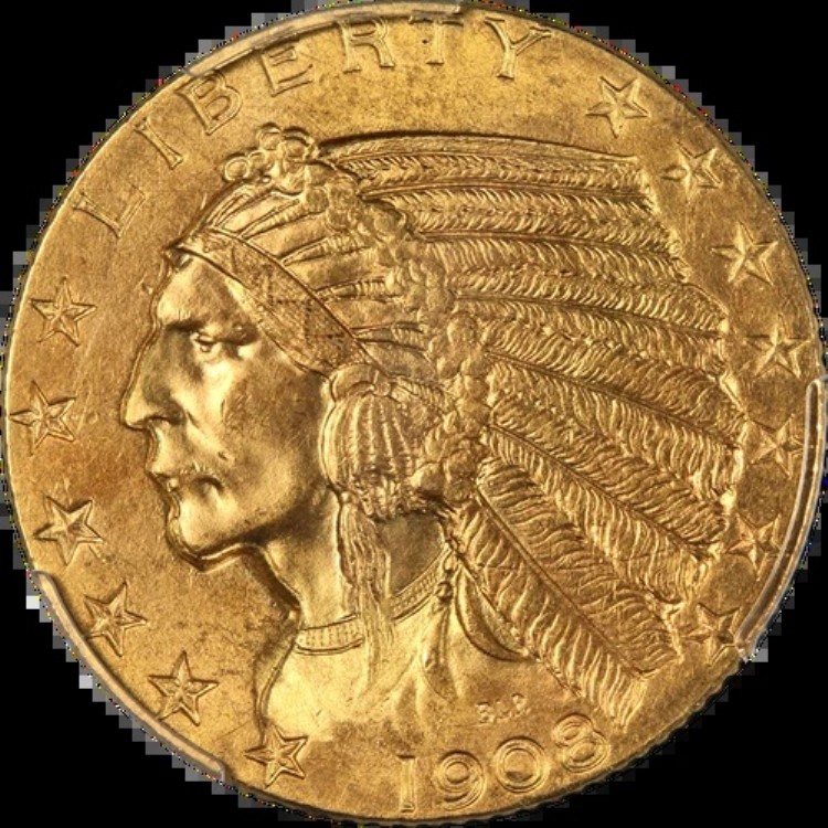 1908-P インディアンゴールド 5ドル PCGS MS64 素晴らしい外観 強い打痕