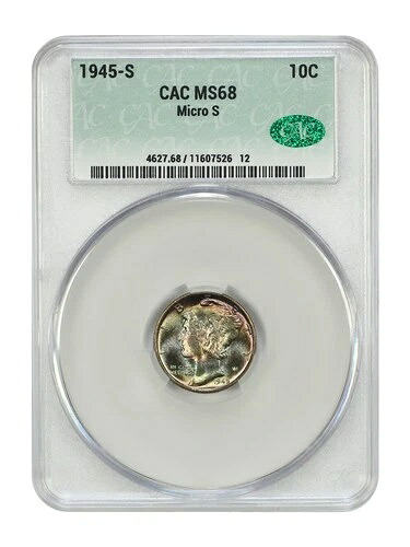 1945-S 10C CACG MS68 (マイクロS) - マーキュリーダイム - 素晴らしい色調