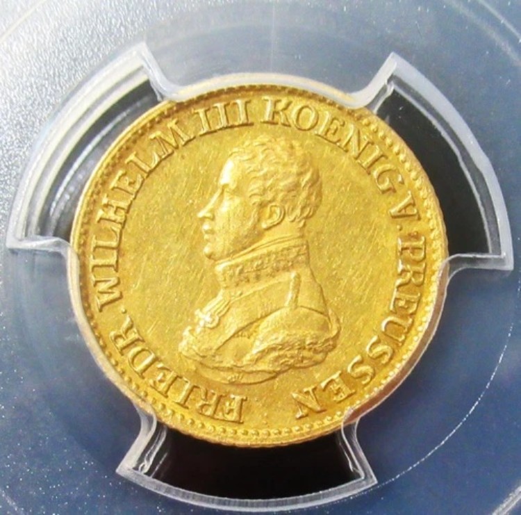 ドイツ: プロイセン 1817-A 金 1/2 フレデリック・ドール KM-397 PCGS AU-55。