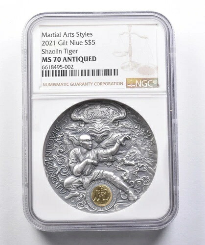MS70 アンティーク 2021年 鍍金 ニウエ銀貨 5ドル 少林寺虎 NGC *4247