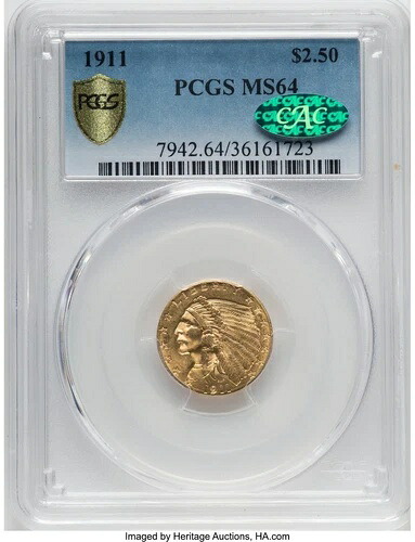 1911年 2.5ドル金貨 インディアンクォーターイーグル PCGS MS64 CAC