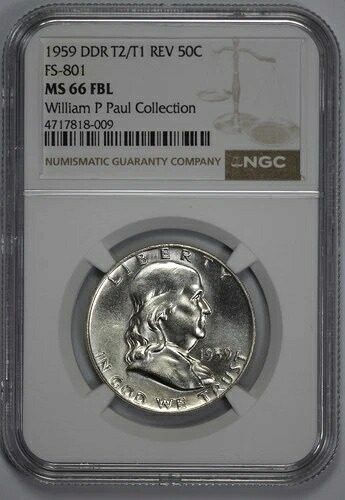 1959年 フランクリン 50セント DDR FS-801 NGC MS 66 FBL セミプルーフ