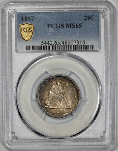 1857年 自由の女神像 25セント クォーター PCGS MS 65 トーン
