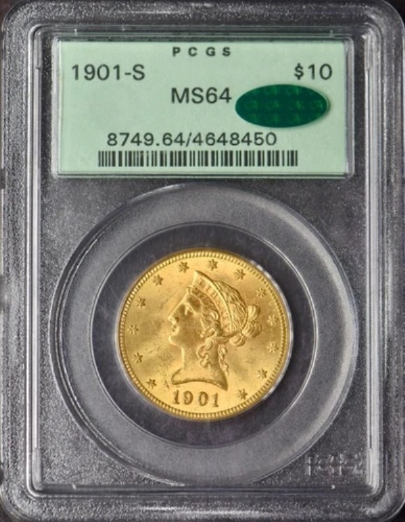 1901-S 10ドル金貨 リバティヘッドイーグル - PCGS & CAC MS64 OGH Gen 3.1 - ?COINGIANTS?