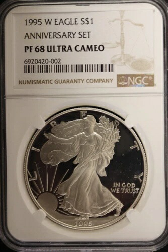 1995-W 1ドル アメリカンシルバーイーグルドル NGC PF68 ウルトラカメオ ウェストポイント鋳造