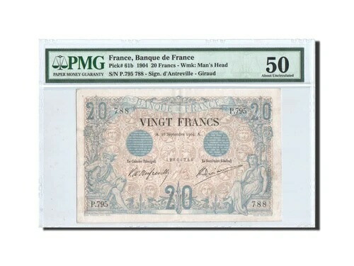 [#158603] フランス、20 フラン、ノワール、1904-09-26、P.795、AU 50、PMG、AU50
