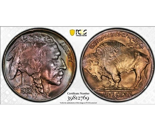 1938-D/S ゴージャスで美しいトーンの 5C MS67+ PCGS TrueView 9 Pop Higherのみ