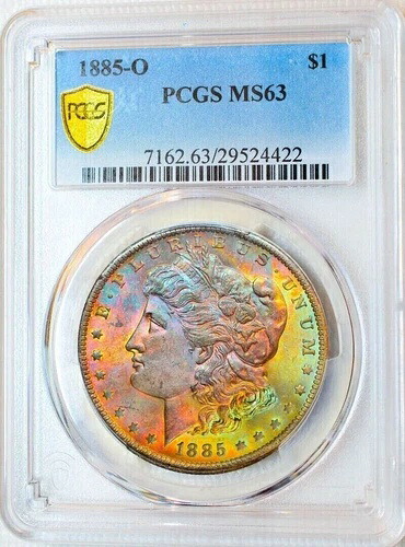 1885-O PCGS MS63 モーガンドル 素晴らしいコイン カラフルなレインボートーン オファー