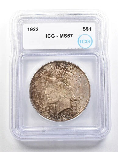 1922年 ピースシルバードル MS67 ICG 美しいトーン *3719