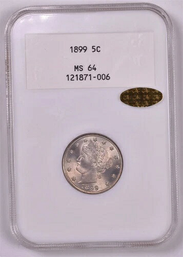 1899年 リバティV ニッケル - NGC MS64 ゴールド CAC - 希少 NGC 2.1 ホルダー 67 ルックス! JS