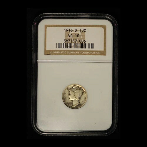 1916-D 10セント マーキュリーダイム NGC VG10 - 米国送料無料