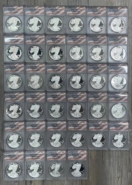 1986-2019 34枚セット プルーフ アメリカン シルバー イーグル ANACS PF 69 UC チェリーボックス入り