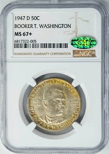 1947-D ブッカー T ワシントン ハーフ 50 セント MS67+ NGC ~ CAC 948128-3