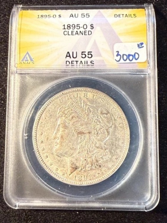 1895 O モルガン・ダラー ANACS AU 55 詳細クリーニング済み