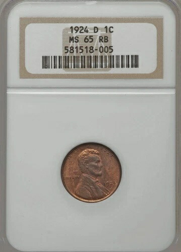 1924-D NGC MS65RB 鋳造枚数5番目に少ないリンカーン・セント・オブ・サーキュラー・ストライク -- スリーパー