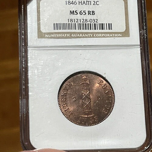 ハイチ銅貨 1846年 AN 43 2サンチーム NGC MS65 最高グレード KM# 26