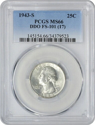 1943-S ワシントン シルバー クォーター DDO FS-101 MS66 PCGS