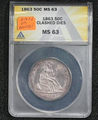 1863年 着席型自由の女神像 ハーフダラー 衝突型エラー ANACS MS63 4AY4｜WORLD RESOURCE【KING店】