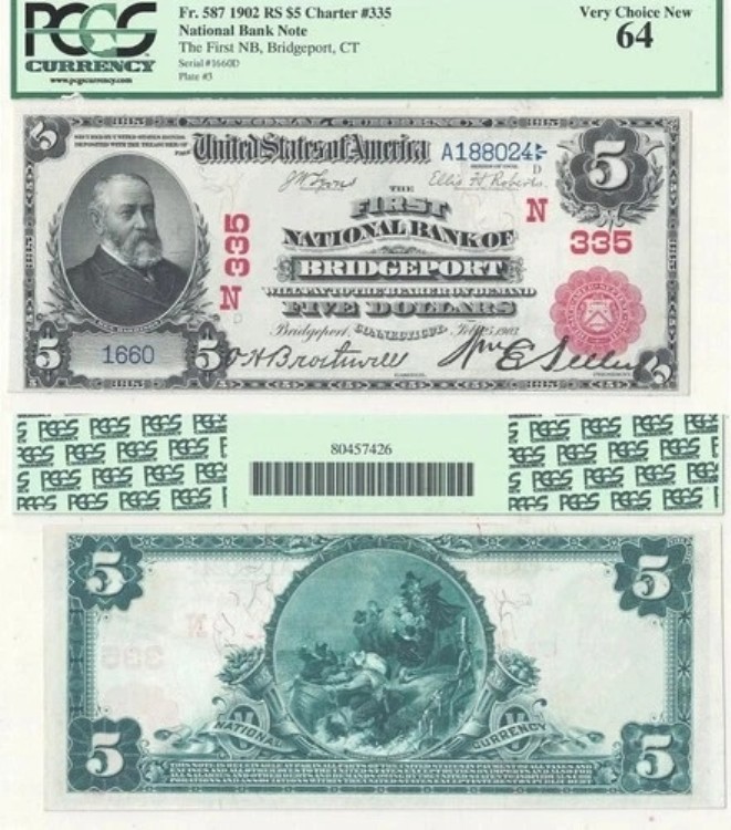 1902年 コネチカット州ブリッジポート チャーター 335 PCGS チョイス CU-64 5ドル｜WORLD RESOURCE【KING店】