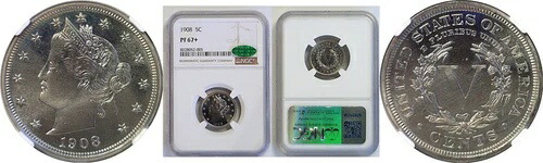 1908年 5C リバティ ニッケル プルーフ NGC PF-67+ CAC
