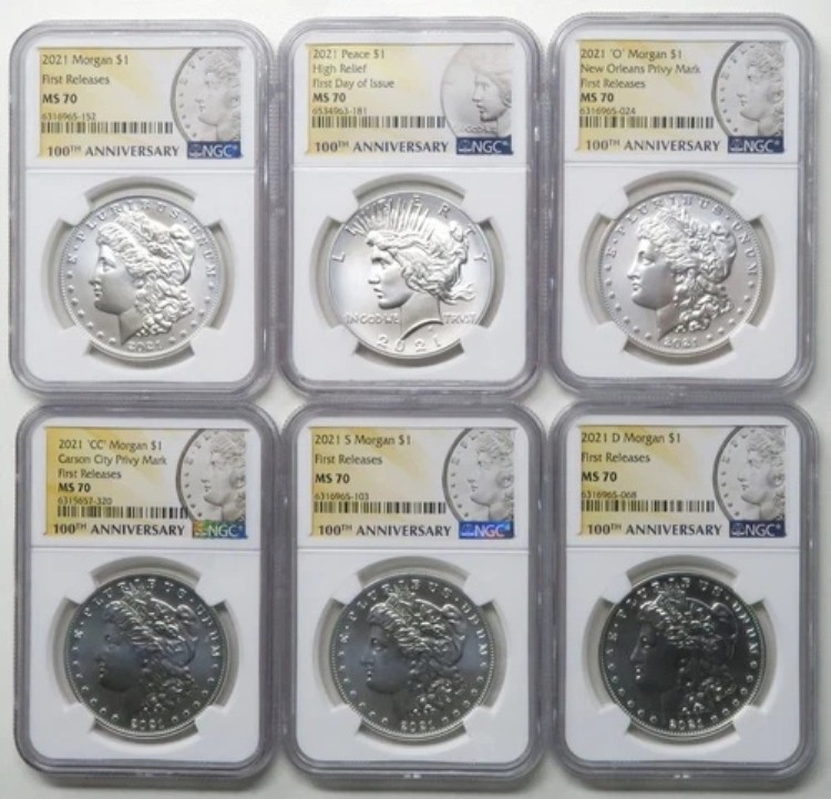 2021年 モルガン＆ピース・ダラー 100周年記念 6枚セット MS70 NGC 初リリース｜WORLD RESOURCE【KING店】