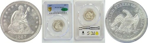 1857年 25セント 自由の女神像 25セント PCGS MS-65 CAC｜WORLD RESOURCE【KING店】