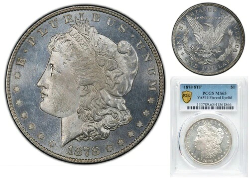 1878年 8TF モルガン銀貨 PCGS MS65 VAM6 ピアスアイリッド 希少初期型