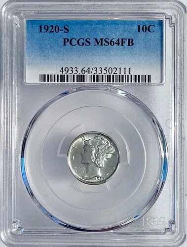 1920年 S マーキュリーダイム 10セント PCGS MS 64 FB｜WORLD RESOURCE【KING店】