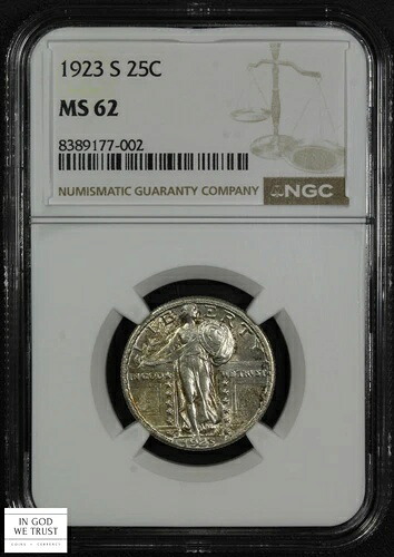 1923年 S スタンディング リバティ シルバー クォーター 25セント NGC MS 62｜WORLD RESOURCE【KING店】