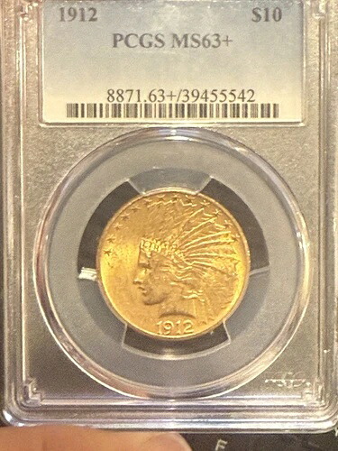 1912年製 10ドル金貨 インディアン PCGS MS63+。日付プラスグレード、ガイド価格4000ドル｜WORLD RESOURCE【KING店】